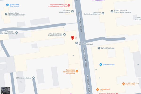 Mapa miasta z ulicą Sienkiewicza i numerem 63