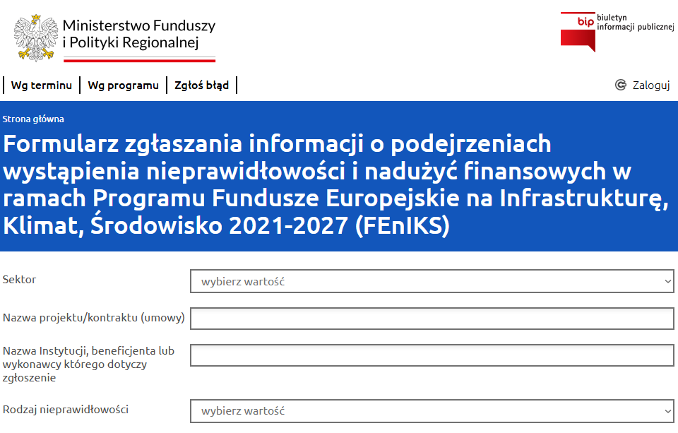Mechanizm zgłaszania nieprawidłowości i nadużyć (Program FEnIKS) Mechanizm zgłaszania nieprawidłowości i nadużyć (Program FEnIKS)
